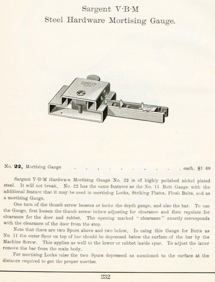 Sargent Steel hardware mortising gauge 