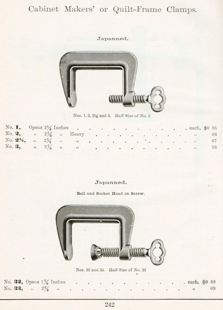 Sargent Cabinet Makers or quilt frame clamps