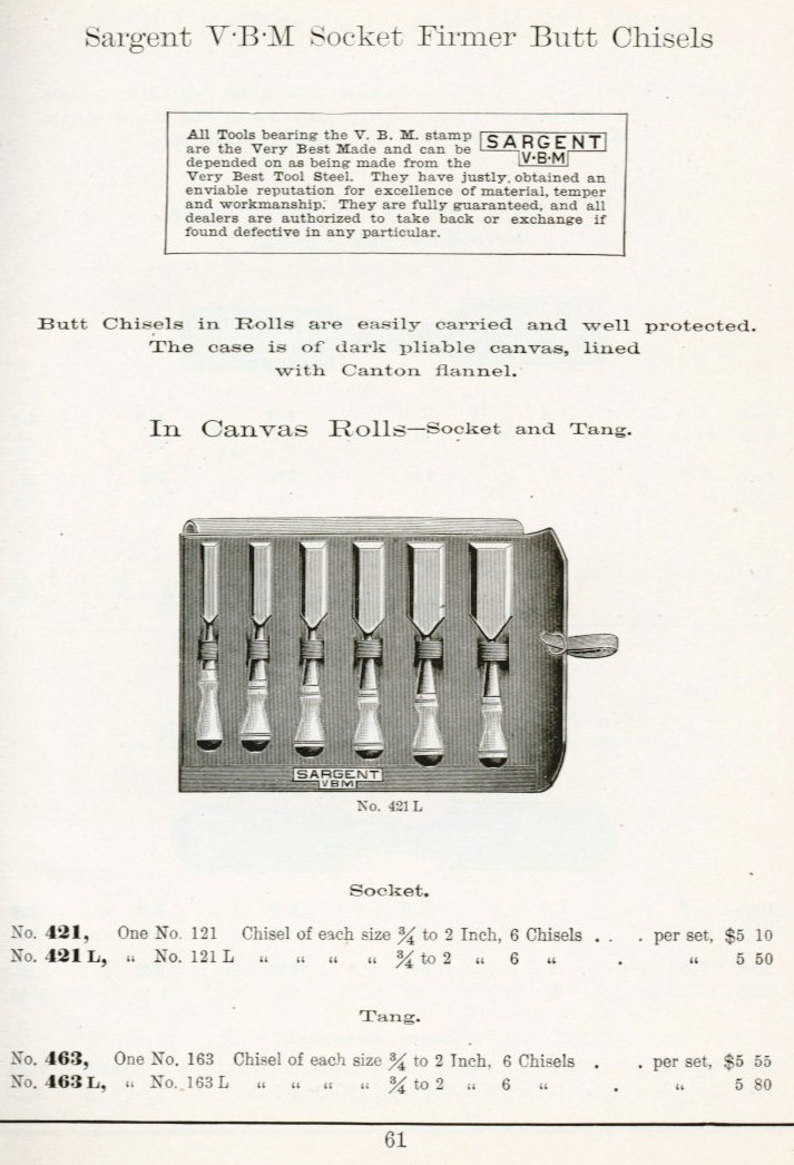 Sargent socket firmer but chisel from 1911