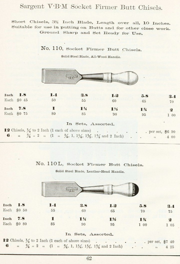 Sargent socket firmer butt chisel from 1911