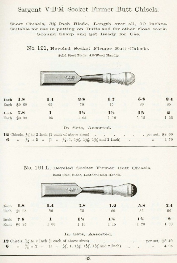 Sargent socket firmer butt chisel from 1911