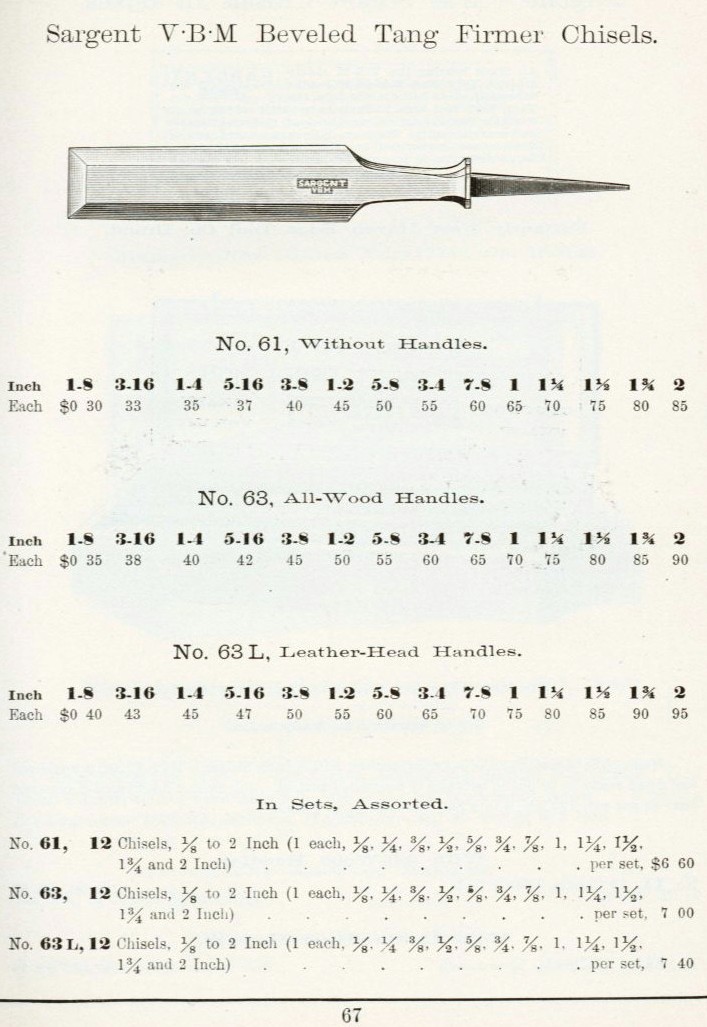 Sargent beveled tang firmer chisel from 1911