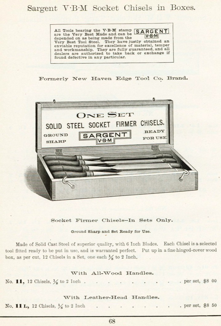 Sargent socket chisel in boxes from 1911 catalog
