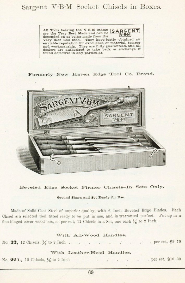 Sargent socket chisels boxed from 1911 catalog