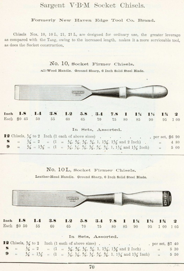 Sargent socket chisel #10 from 1911 catalog