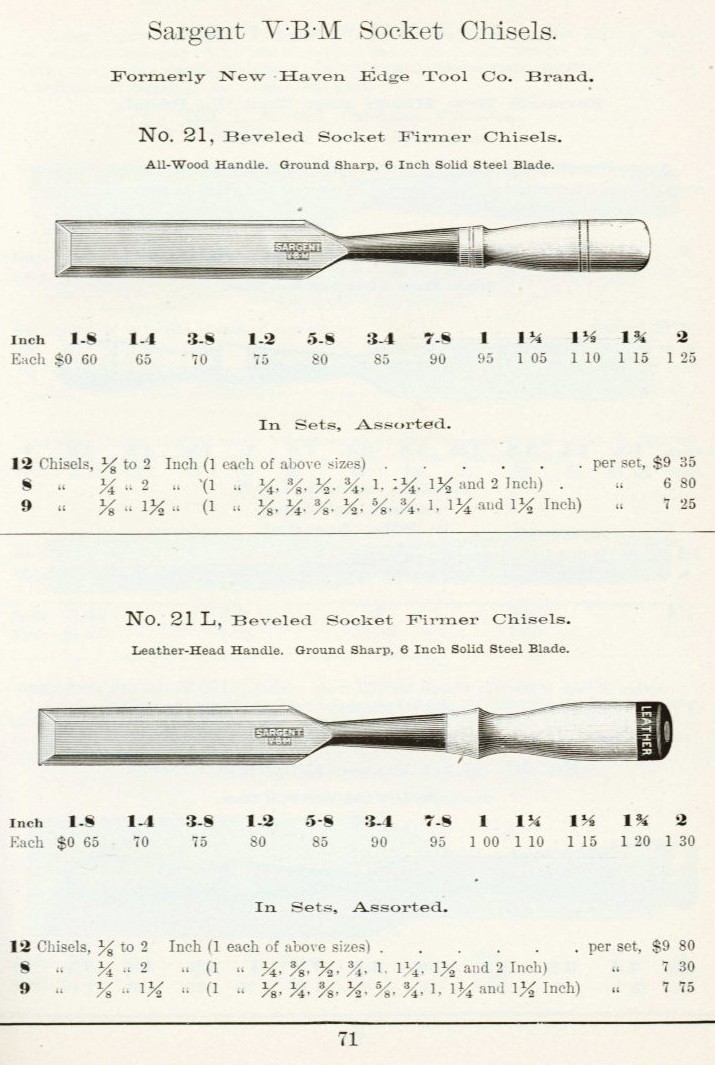 Sargent Socket chisel #21 from 1911 catalog
