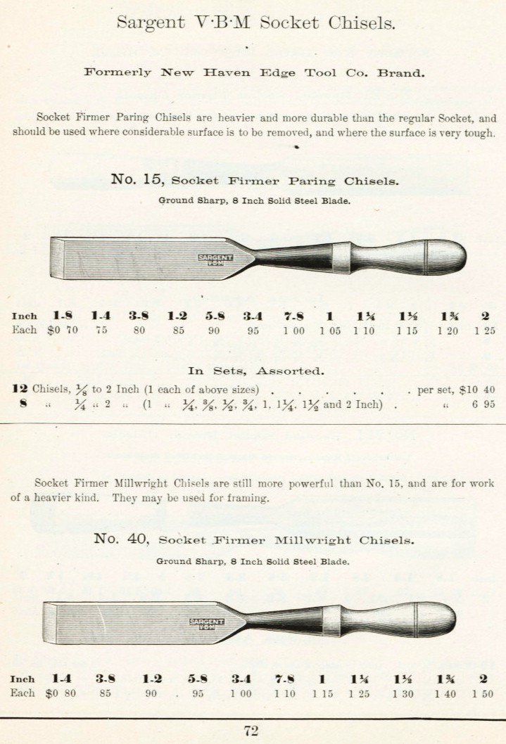 Sargent socket chisel # 15, 40 from 1911 catalog