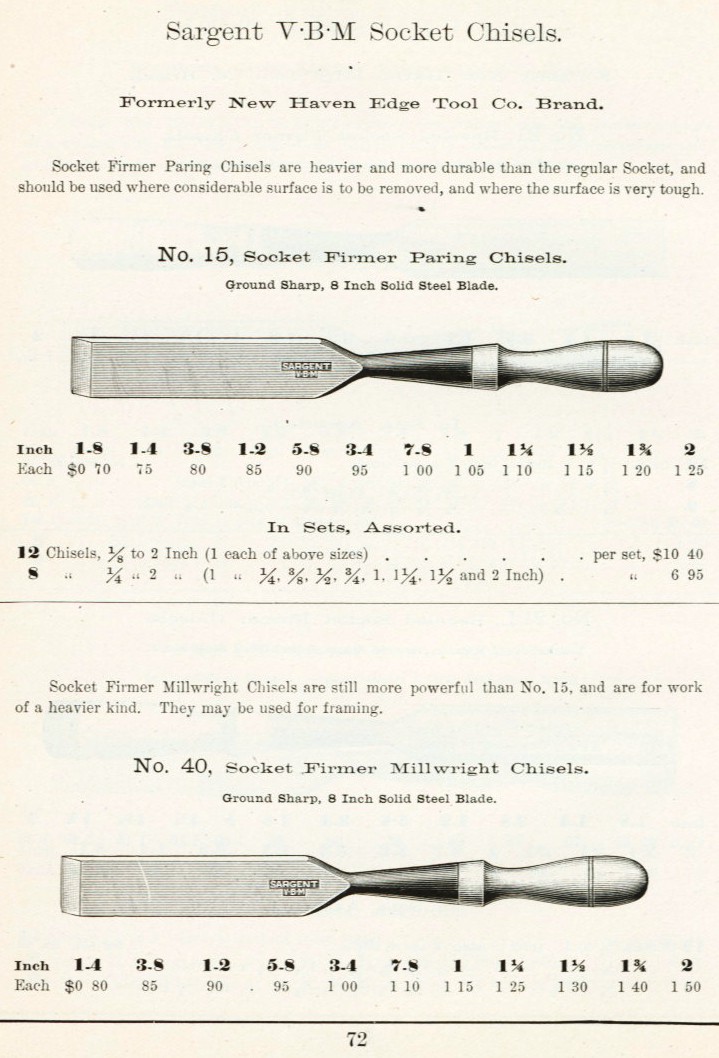 Sargent socket chisel # 15, 40 from 1911 catalog