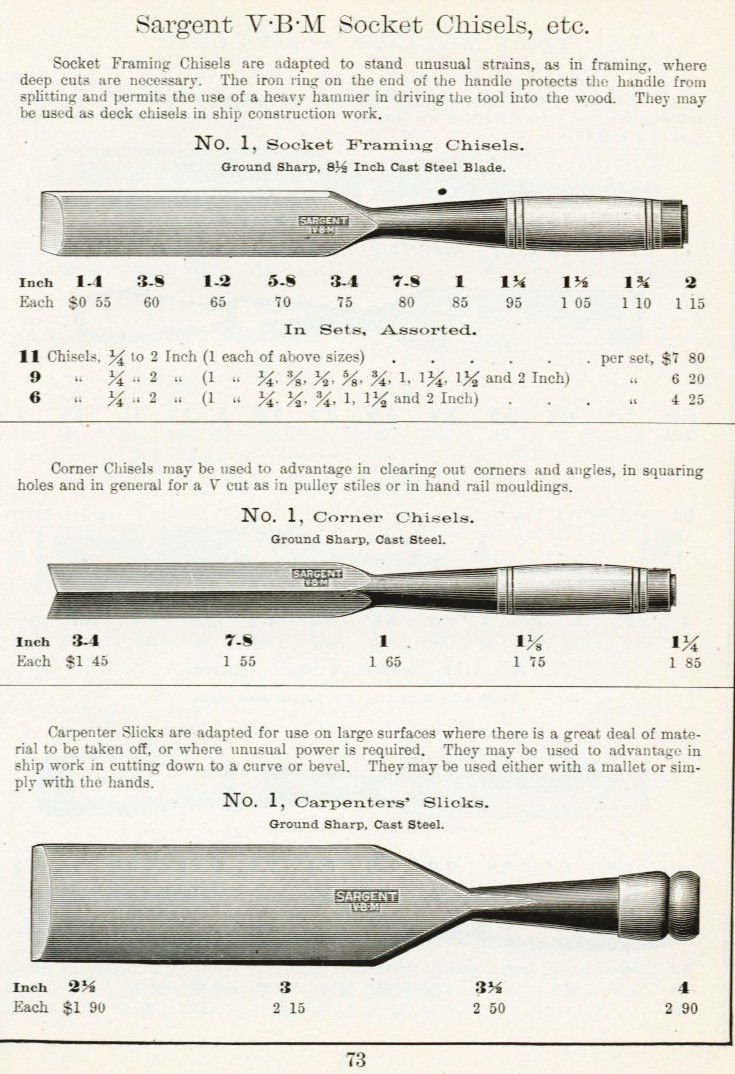 Sargent framing, corner and carpenter slick chisel