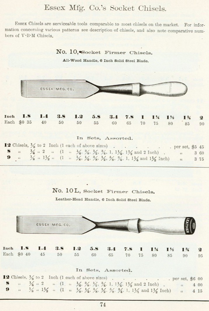 Sargent Essex Mfg. Co. chisels from 1911 catalog