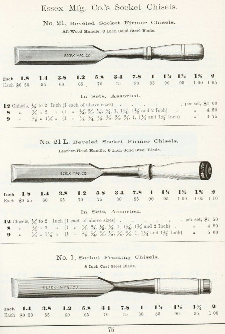 Sargent Essex Mfg. co. socket chisels from 1911