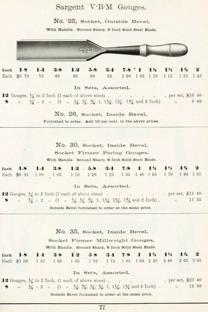Sargent gouge #25, 30, 35 from 1911 catalog