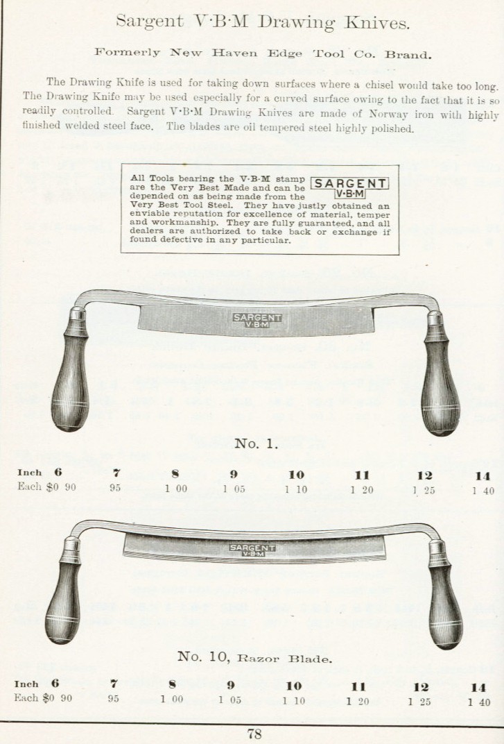 Sargent draw knife # 1, 10  from 1911 catalog
