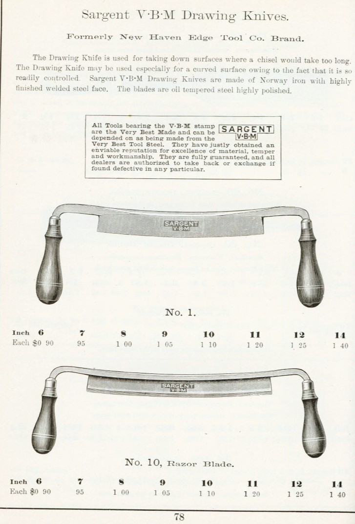 Sargent draw knife # 1, 10 from 1911 catalog