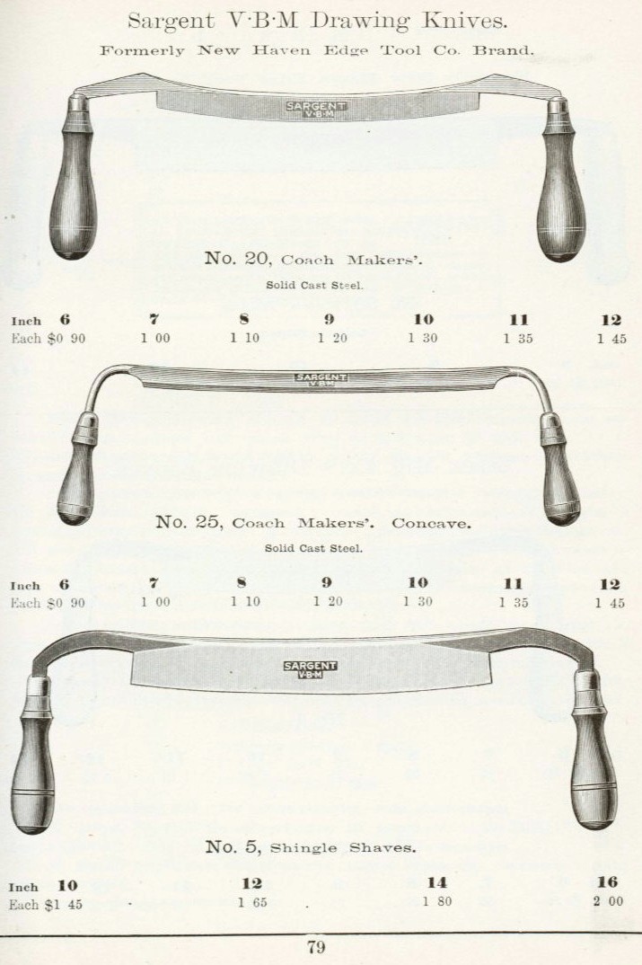 Sargent draw knife # 5, 20, 25 from 1911 catalog