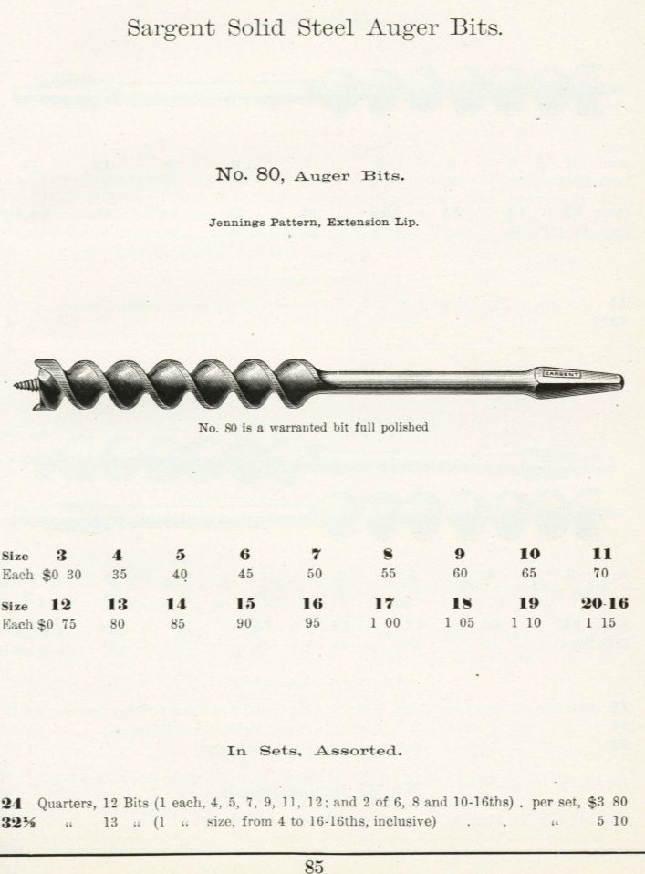 Sargent Solid steel auger bit 1911 catalog