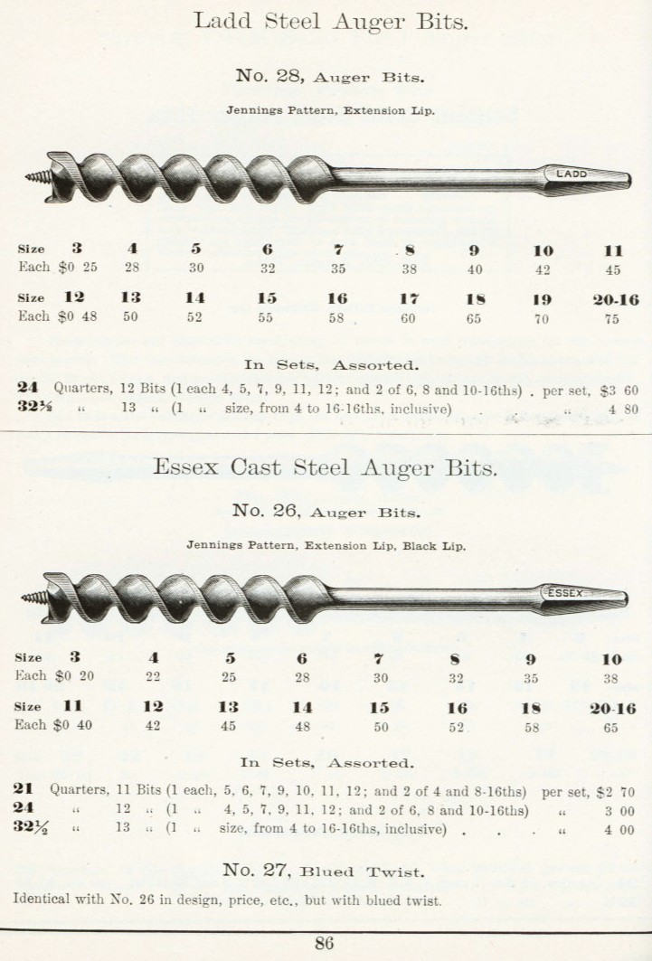 Sargent Ladd Essex steel auger bit 1911 catalog