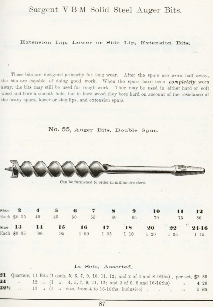 Sargent solid steel auger bit 1911 catalog
