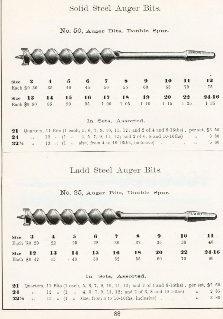 Sargent solid steel Ladd auger bit 1911 catalog