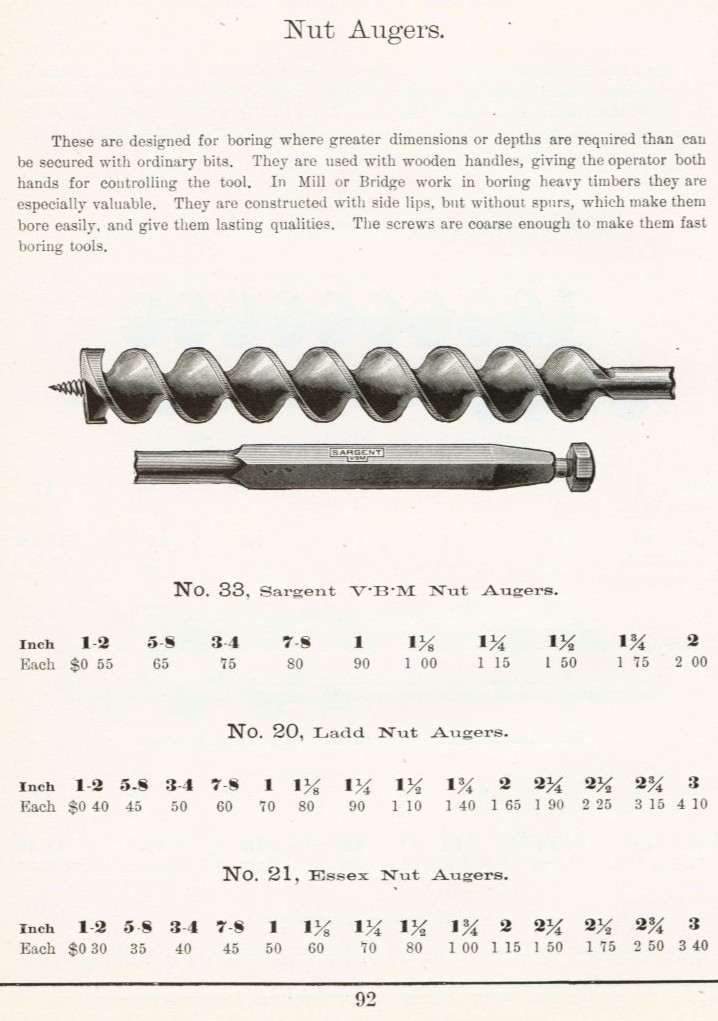 Sargent Nut Auger 1911 catalog
