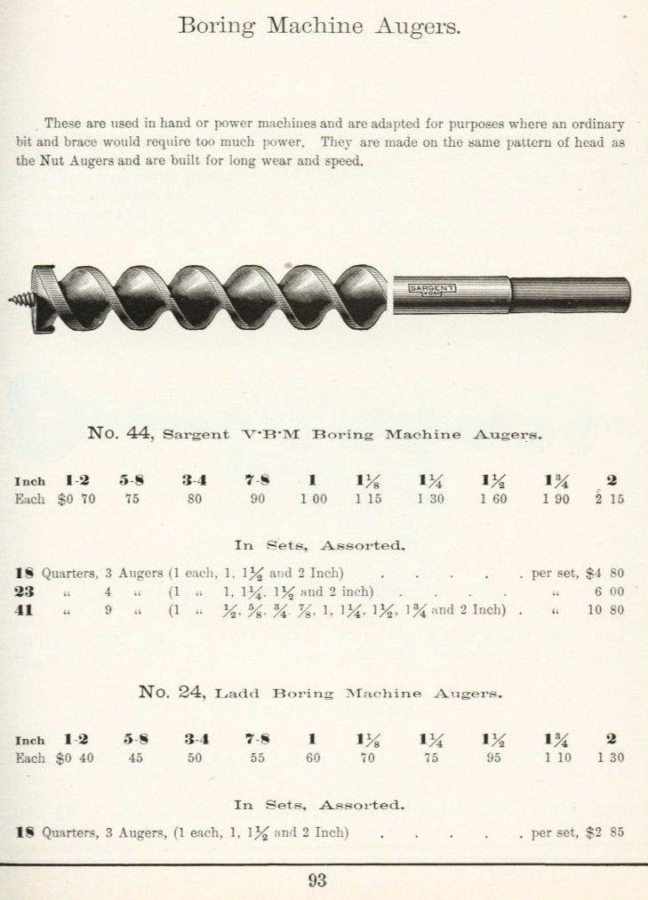 Sargent boring machine auger 1911 catalog