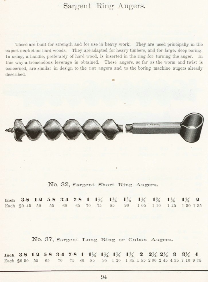 Sargent ring auger 1911 catalog