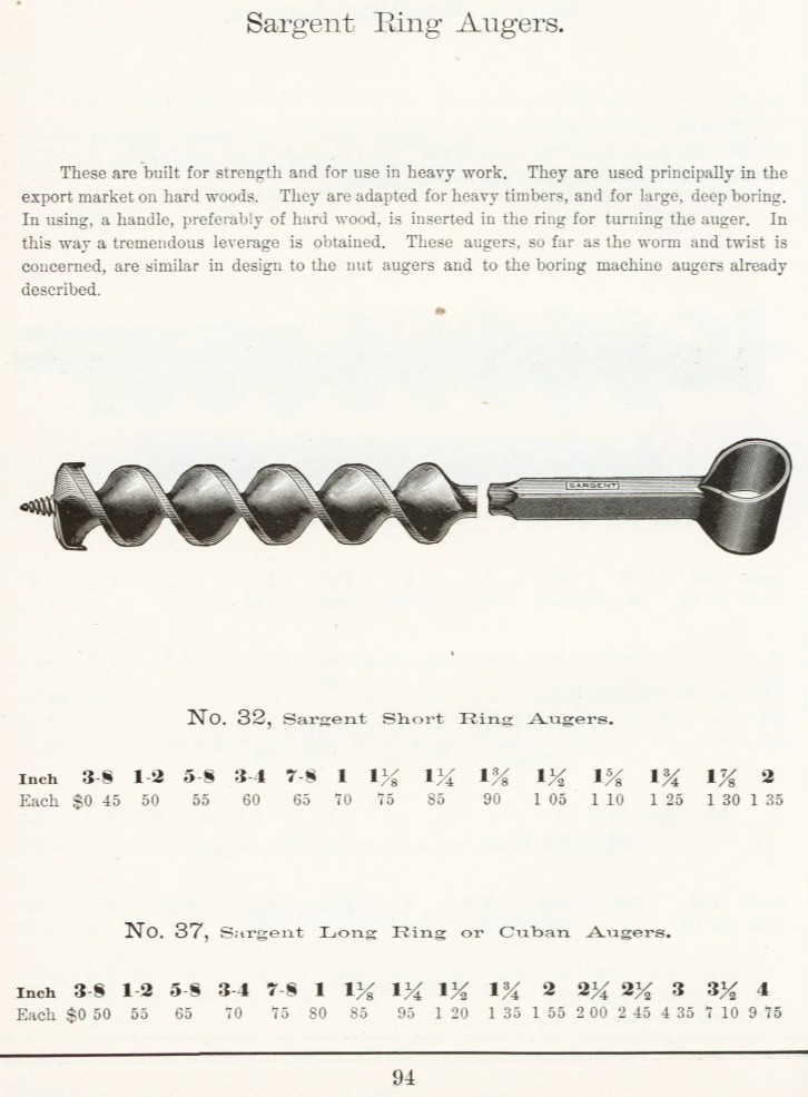 Sargent ring auger 1911 catalog