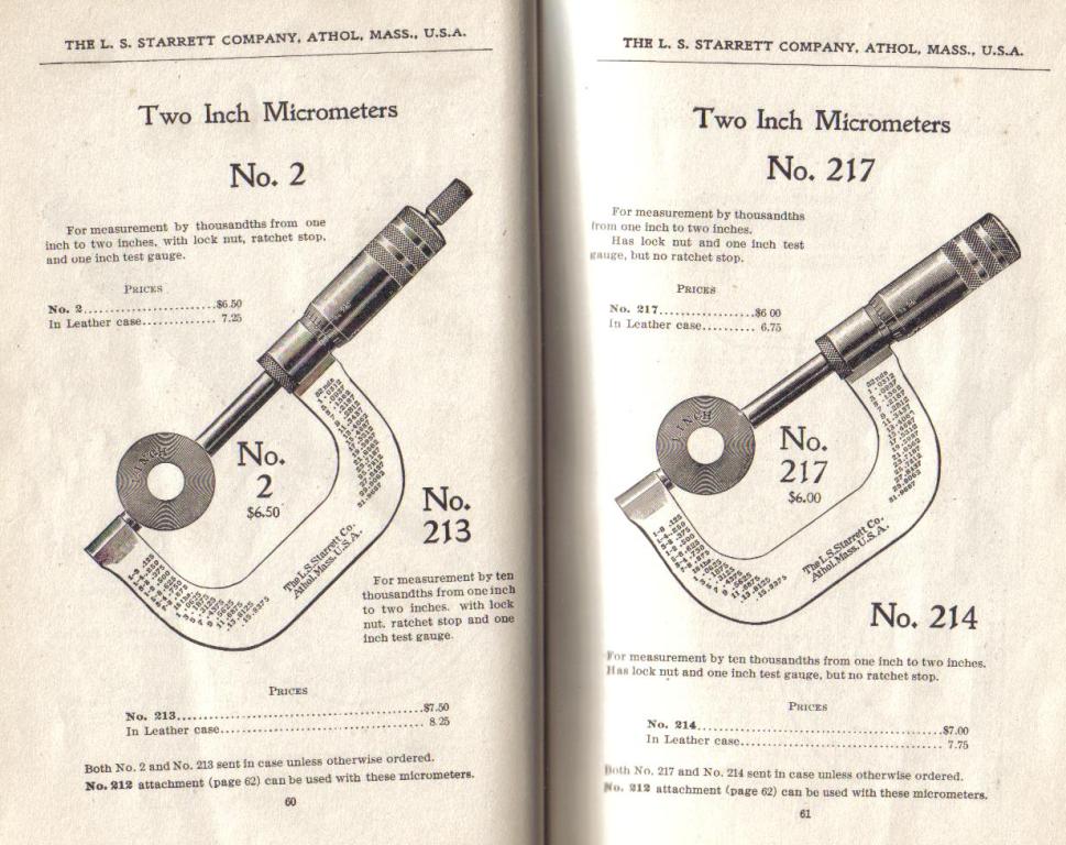 Starrett Two Inch Micrometer # 2, 213, 214, 217