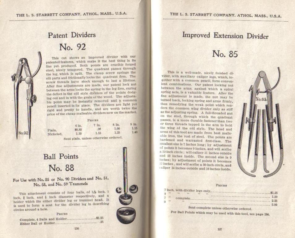 Starrett Patent Dividers, Extension Divider